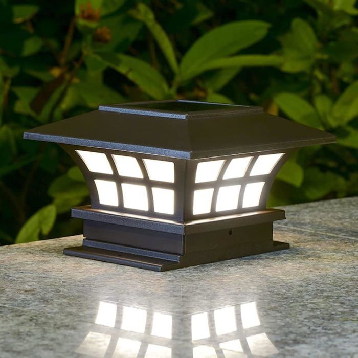 Poteau Solaire Cap Lumière Moderne Borne Colonne Lampe Éclairage Extérieur ABS Extérieur Pilier Lampe Étanche IP65