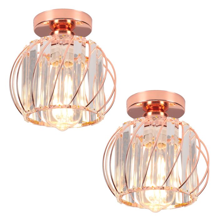 Plafonnier - SMOTOP - Lot de 2 Rond Ø19 5 cm - Cristal or rose - E27 2x60W