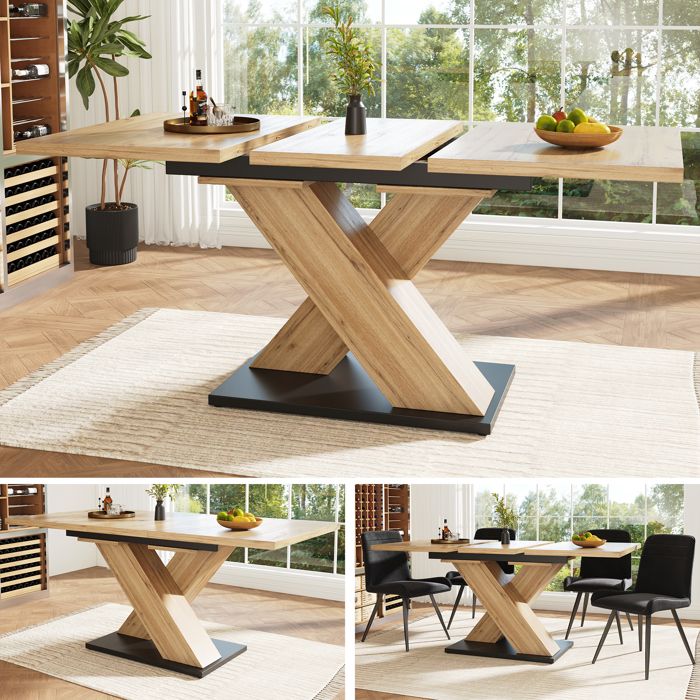 Table à Manger Extensible 119-1585 x 80 cm Table à Manger en Bois avec Pieds Réglables - pour 6 à 8 Personnes - MDF - Effet Bois