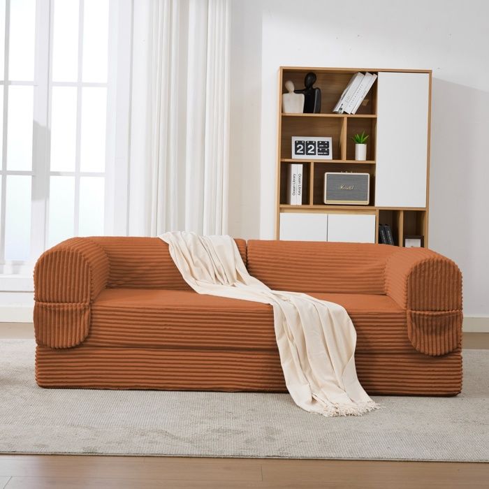 Bladez - Canapé convertible 2 places en tissu corduroy Canapé-lit Canapé compressé pour petit espace – Orange