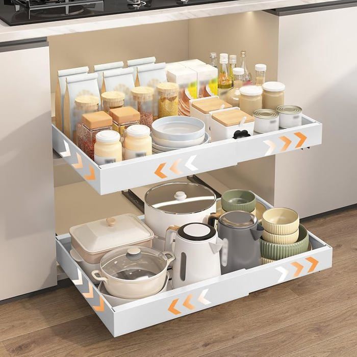 Pack2 tiroirs coulissants sans perçage largeur32-53cm cuisine