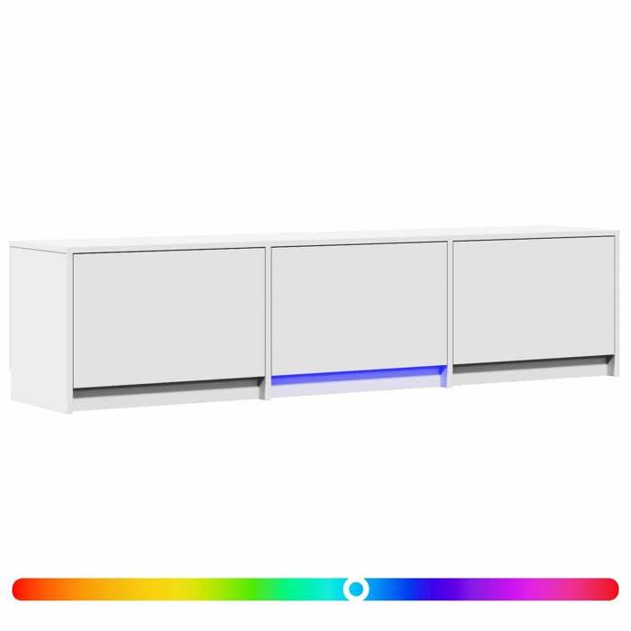 Meuble télé avec LED - vidaXL - bois d’ingénierie - blanc - 165 x 34 x 40 cm - 3 tiroirs - capacité 60 kg 6183733