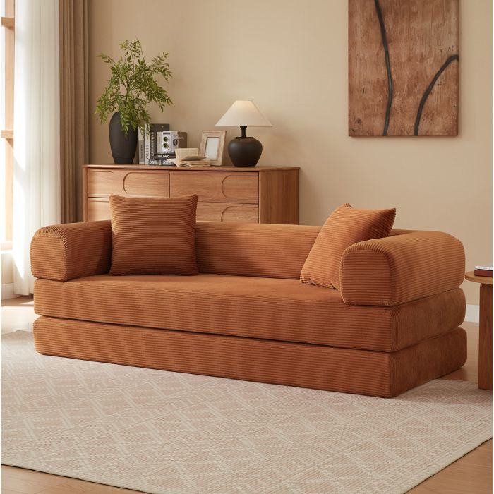 Canapé Convertible 3 Places Modulable en Lit 1 Place - LPOSPI - Sofa Tatami Sans Montage Velours Terracotta
