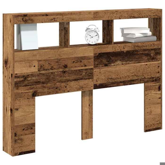 Armoire tête de lit avec LED vieux bois 140x17x102 cm_2 ans garantie_94355