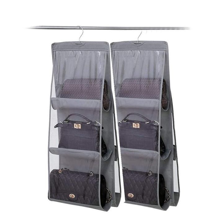 Ensemble de 2 organisateurs de sacs 6 poches tissu Oxford et PVC suspension rotative pour placard et dressing .