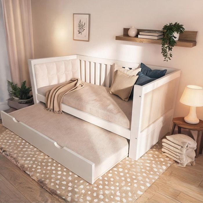 Lit gigogne gain de place 2x90x190 cm en bois massif finition blanche