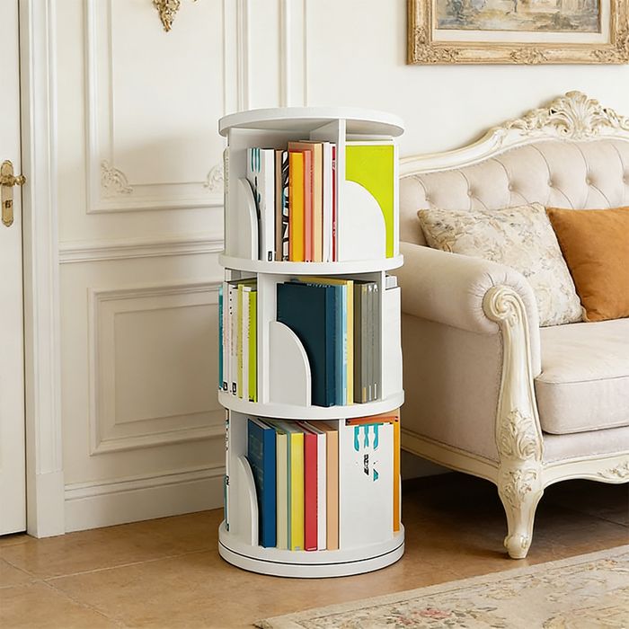 OHMG-Bibliothèque Pivotante (3 Étagères)-Armoire Tournante En Bois-MDF-Charge Lourde-Partitionnement Raisonnable-40*40*97cm-Blanc