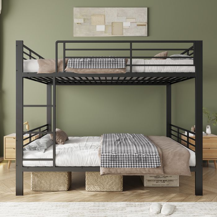 Lit superposé 4 places métal noir 2x140x200 cm sommier inclus