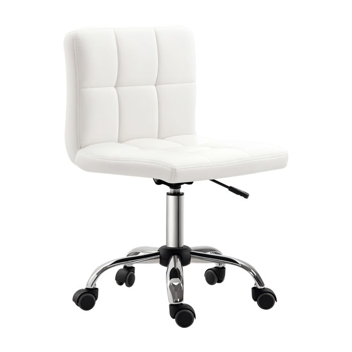 Chaise de bureau pivotante en similicuir blanc structure acier 5 roulettes assise rembourrée Chaise de bureau pivotante en similicuir blanc structure acier 5 roulettes assise rembourrée