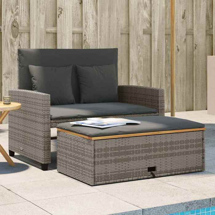Canapé de jardin 2 places SOFA BALCON Résistance à leau coussins gris résine tressée&acacia LL6463