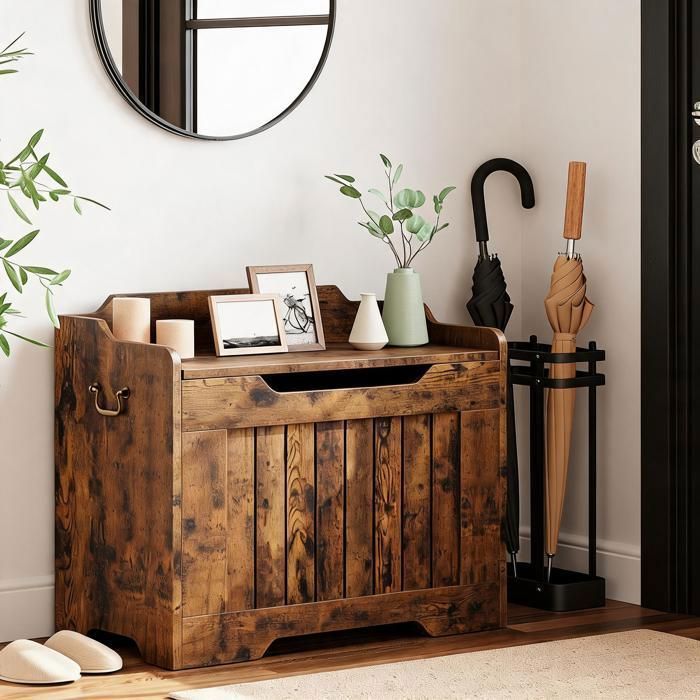 Meuble à Chaussures Banc d’Entrée Coffre de Rangement 1 Abattants - Pour chambre salon entrée - 63 cm - Vintage
