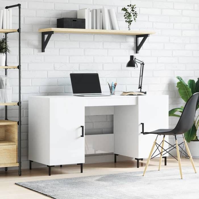 vidaXL Bureau blanc brillant 140x50x75 cm bois ingénierie bureau finition laquée design épuré