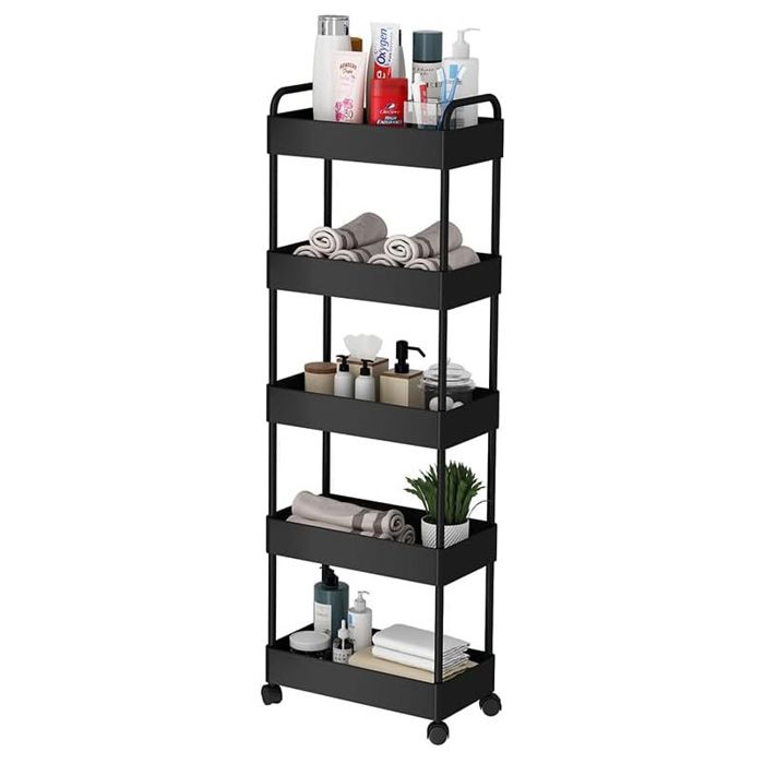DESSERTE DE CUISINE à roulettes à 5 niveaux avec poignée Chariot de rangement Étagère de rangement pour cuisine noir