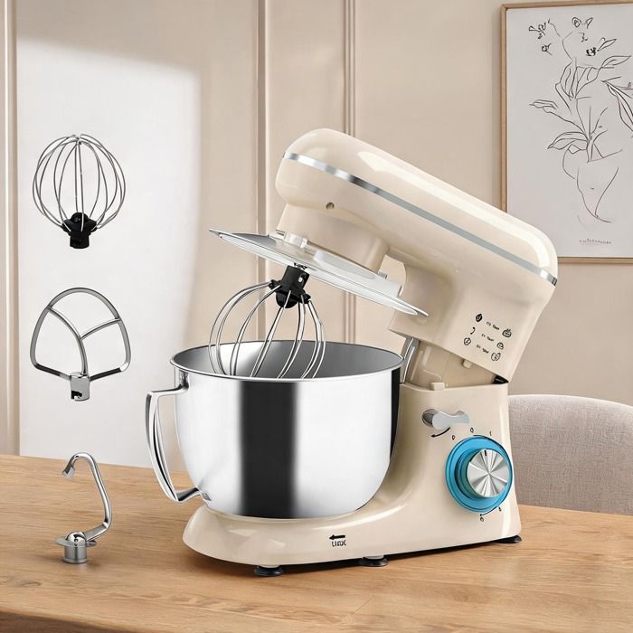 Robot pâtissier pour cuisine: bol inox 4 5 L 1300 W et finition beige