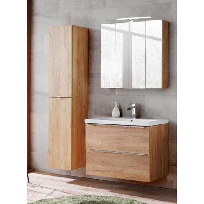 ensembles salle de bain - ensemble meuble vasque + armoire miroir + grande armoire - 80 cm - capri oak beige