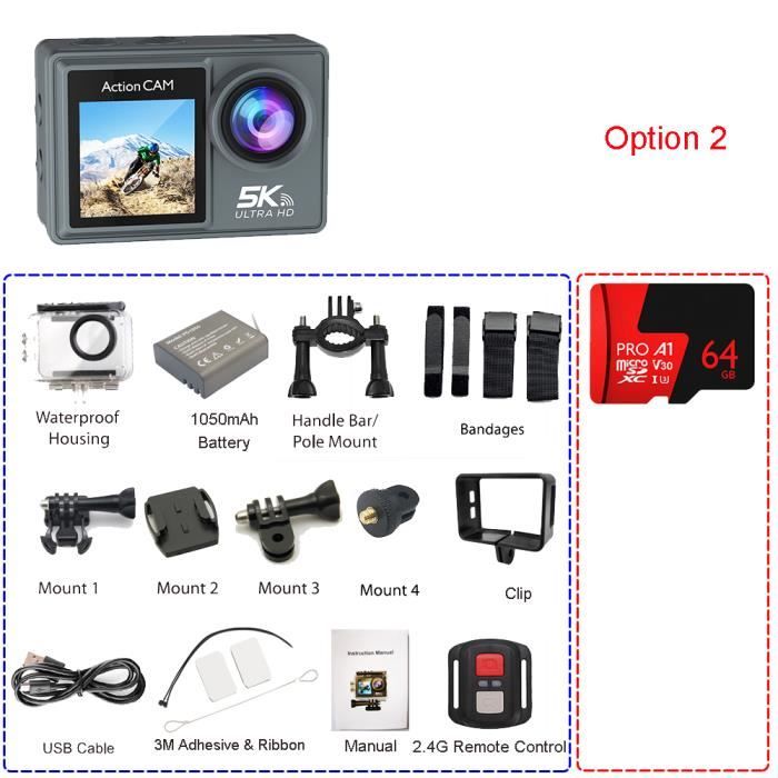 Camera Sport 4K Etanche WiFi, Ultra Full HD, Stabilisateur avec  Télécommande