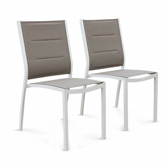 Lot de 2 chaises Chicago en aluminium blanc et textilène taupe