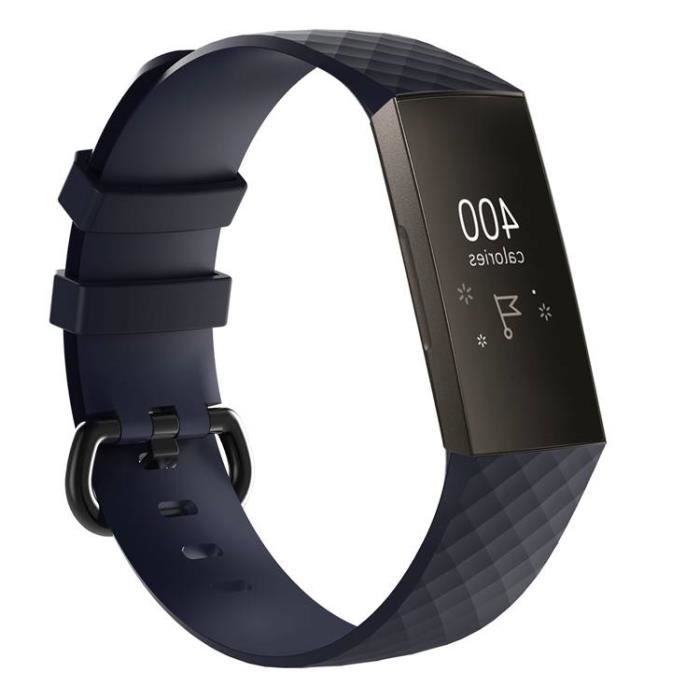 (L)Bracelet de rechange montre sport en silicone pour l'activité fitness Fitness 3 de Fitbit Charge 3-Bleu marine