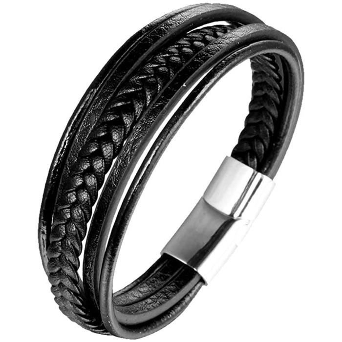 BRACELET CUIR HOMME SIMPLE - (ACIER)