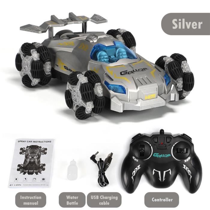 Stunt Voiture télécommandée 9 Avec lumières LED 7 Étanche Rotation à 360 ° 8 4 WD 10 ans Tout terrain 2,4 GHz Jouet cadeau pour garçons de 6 