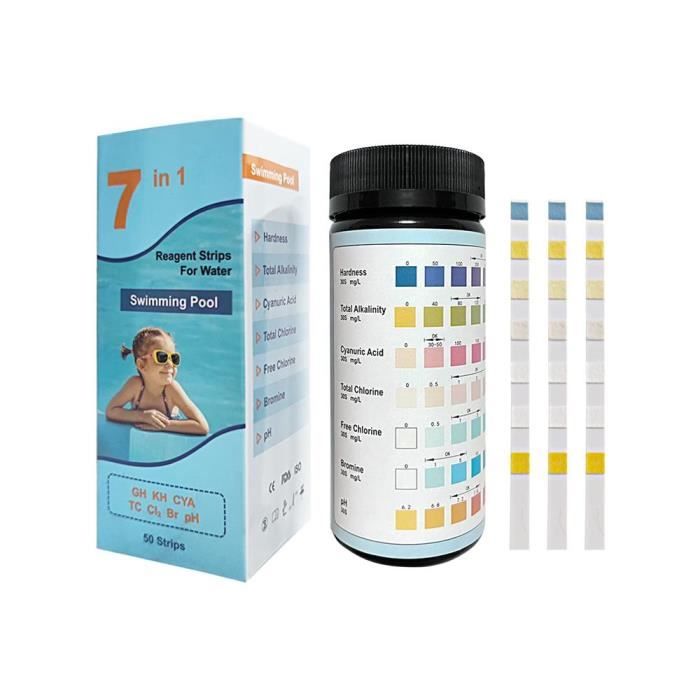 7 en 1 Bandelettes Test Piscine, 50 Testeur PH Chlore Piscine pour