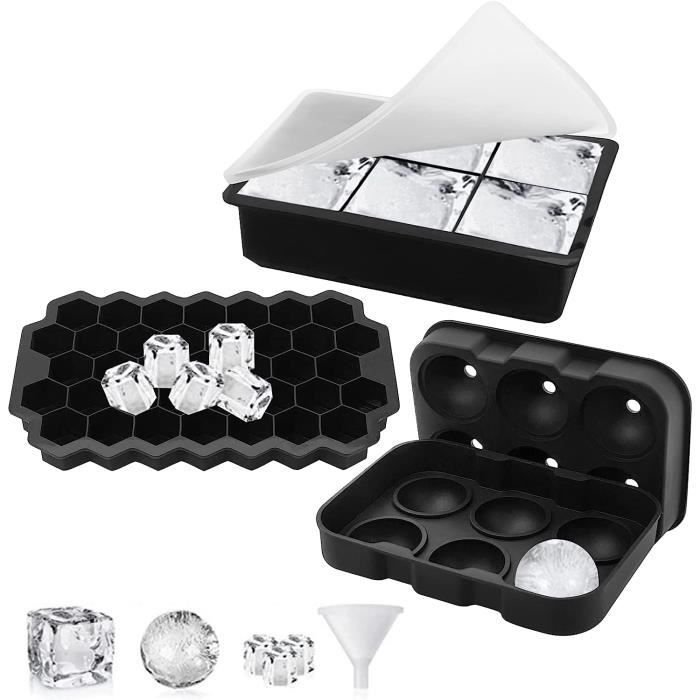 Lot De 4 Bacs à Glaçons Silicone XL Anthracite - Boules De Glaçons 6 Cm Avec Couvercle