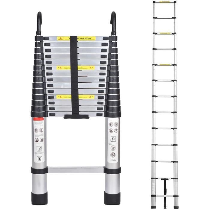 Échelle De Secours Pliable 4,5 M Aluminium - 450 Kg - Crochets Télescopiques - Anti-Feu