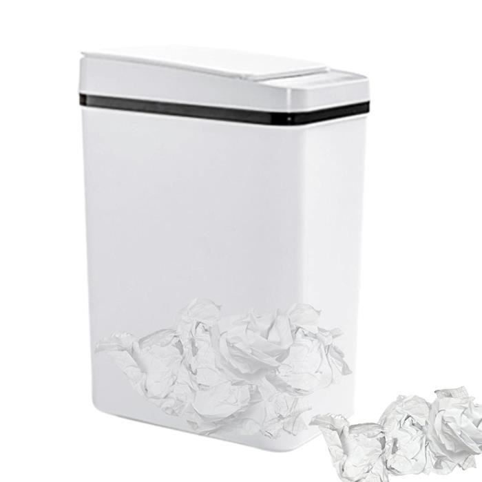 Poubelle étroite 12L Avec Couvercle Presse - Idéale Salle De Bain, Cuisine, Bureau - Blanc