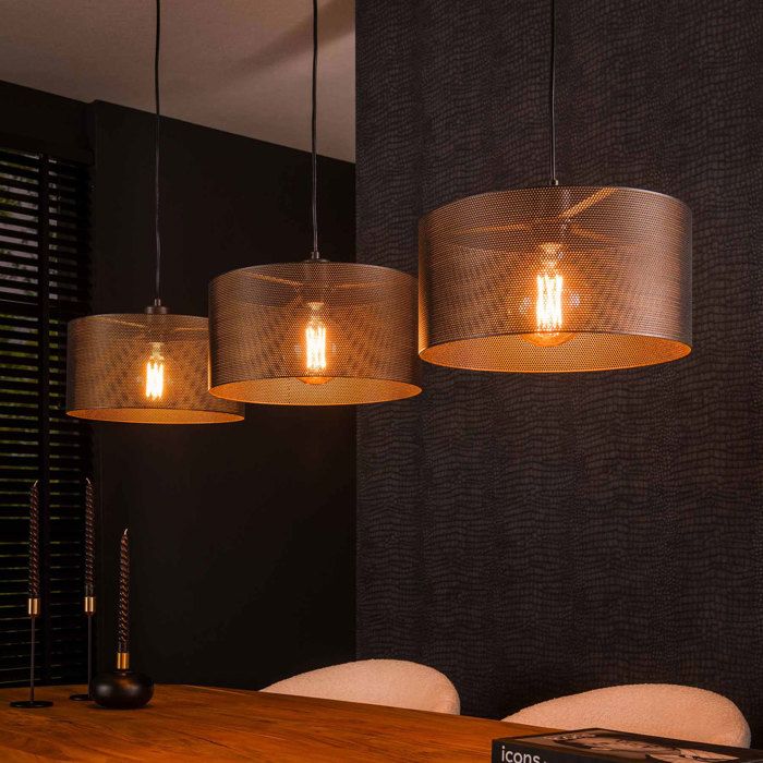 Suspension 3 lampes 120x30x150 cm en métal noir