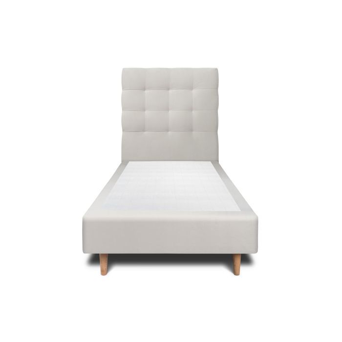 Lit avec tête de lit capitonnée velours - SOMMEIL DE PLOMB - 90 x 190 cm - Bois massif - H35cm