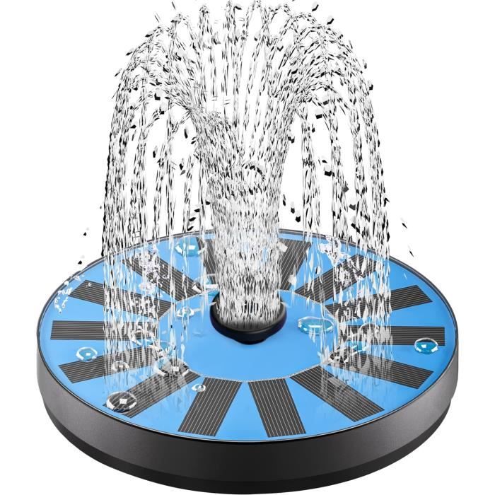 SZMP Fontaine Solaire Flottante Avec 8 Buses - Pour Bassin, étang Ou Bain D'oiseaux - Panneau Verre 100% Anti Corrosion