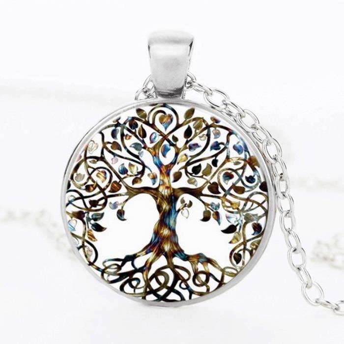 Sauvé Collier Pendentif Chaîne Verre Tibet bijoux argent