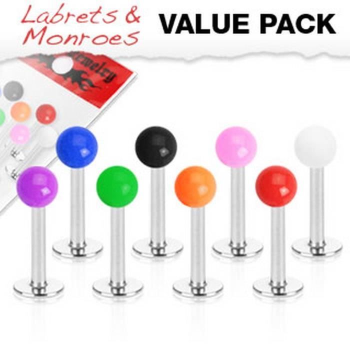 Lot de 8 piercing labret avec boules acrylique claires