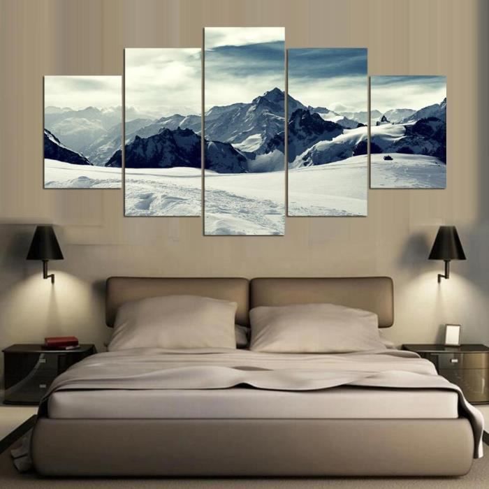 5 panneaux de neige Montagne Peinture de paysage Impression de toiles Décoration  murale moderne Image pour salon Frameless - Achat / Vente objet décoration  murale - Cdiscount