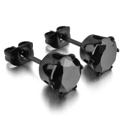 Boucles D'oreilles Homme Anneaux Noirs Avec 3 Strass - Acier Inoxydable - Fermoir Clip - Neuf Avec étiquettes