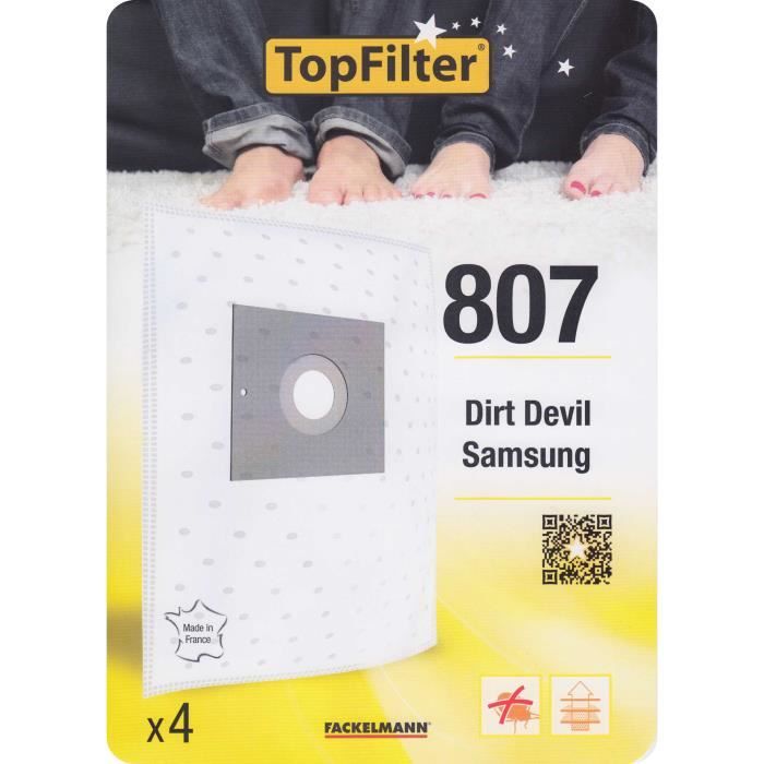 Lot de 4 sacs aspirateur Dirt Devil Samsung TopFilter Premium ref. 64807