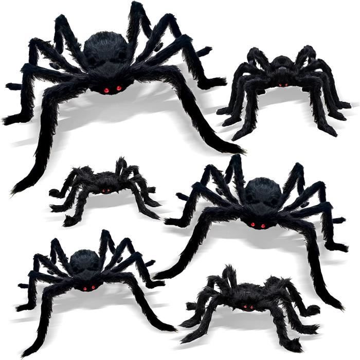 Lot De 3 Araignées Géantes Halloween - 5, 4 Et 3,2 Pieds - Poilues - Décoration