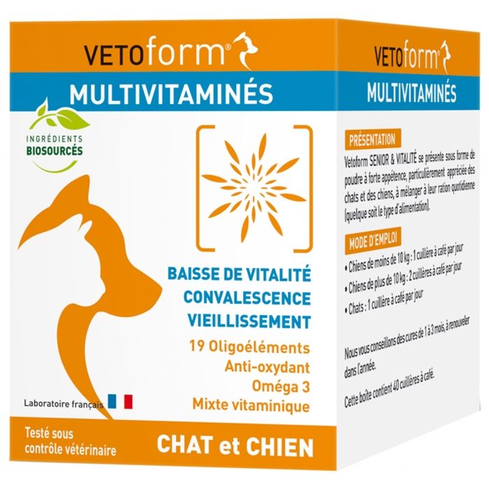 Complément Alimentaire - VETO FORM - SENIOR - 100g - Omega 3 - Vitamines B - Vitalité Chien Complément Alimentaire - VETO FORM - SENIOR - 100g - Omega 3 - Vitamines B - Vitalité Chien