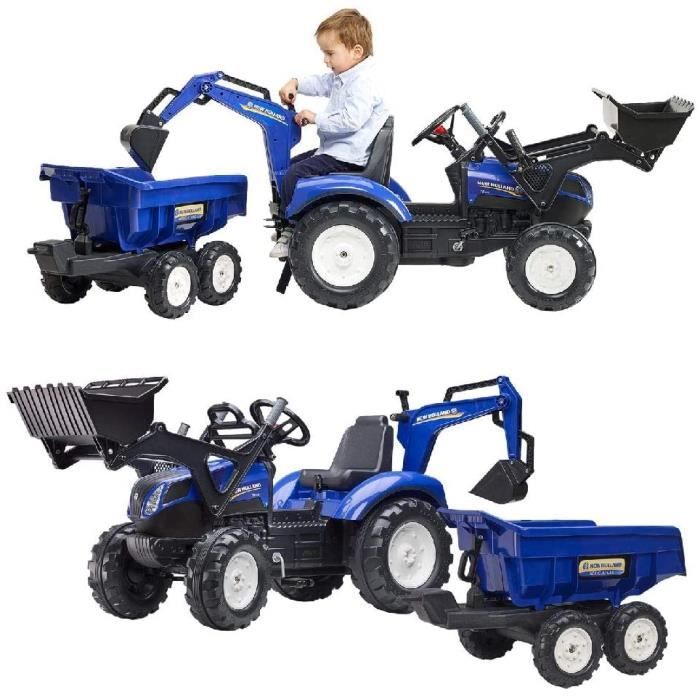 Vélos et véhicules pour enfants Falk- tractopelle New Holland t8 + excavatrice + Dumper Maxi, 3090W, Bleu 35496