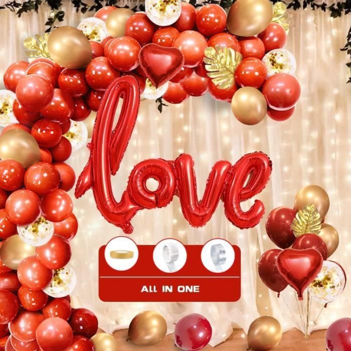 Arche Ballon Rouges Et Or,Saint Valentin Decoration Ballon,Kit De