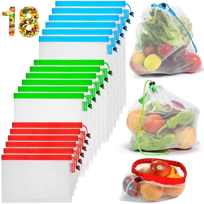 Acheter Sacs à légumes en maille de coton, sac de production, sac de  rangement de légumes en maille de coton réutilisable, fruits et légumes de  cuisine avec cordon de serrage