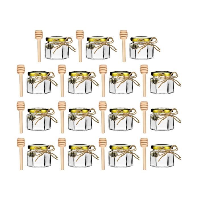 Mini pots à miel - Noname - 2oz - 15 bocaux en verre - Couvercles dorés - Cuillères en bois