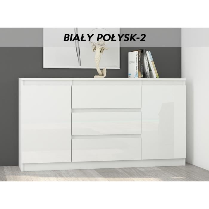 ALBI 2W, Commode tendance meuble rangement buffet chambre/salon/bureau, 140x40x76cm, 3 tiroirs 2 portes, Finition Gloss