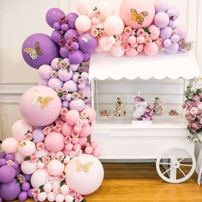 Ballon Rose et Violet Avec Décoration Papillon, Convient pour Anniversaire  Bébé Douche Mariage Fond Décoration de Fête Fournitures - Cdiscount Maison