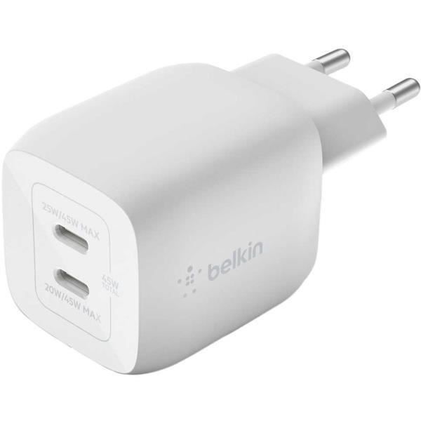 TÉLÉPHONIE, Accessoires pour téléphones intelligents, Chargeurs de batterie, Belkin 45w Pd Pps Dual Usb-c Gan ChargerRecharge rapide