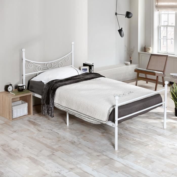 90 X 200 Cm Cadre de lit Cadre De Lit Blanc Lit Simple Base Solide pour Sommier à Assembler Facile pour Adultes Enfants Adolescents