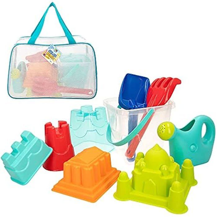 B. Toys – Sac De Plage B. Ready Avec 11 Jouets De Sable – Seau, Camion, Moules, Tamis – Dès 18 Mois – Tissu Respirant