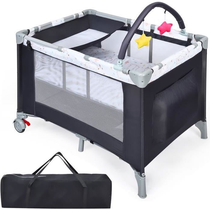 Lit Parapluie 4 En 1 Bébé 0-36 Mois – Avec Table à Langer, 3 Hauteurs, Jouets Musicaux, Sac Transport