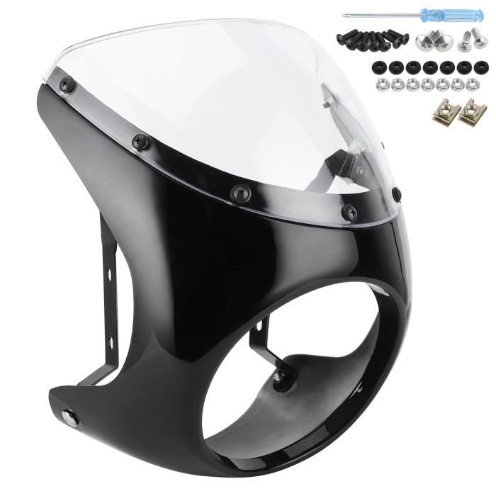 Dilwe Bulle de Moto 7 poucesNoir Mat Pare-Brise Universel Déflecteur d Accessoires de Noir brillant + couvercle transparent