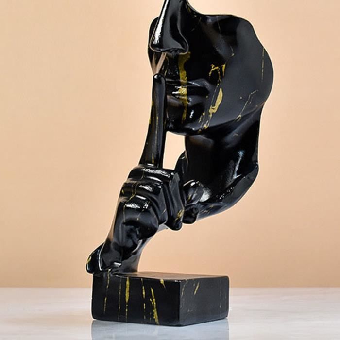 Statuette "Le Silence Est D'or" - Masque Penseur Art Moderne - Couleur Or - 16,5 Cm